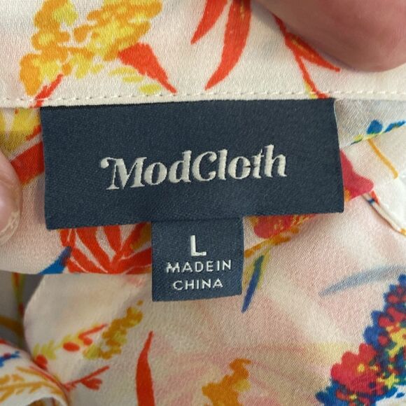 Modcloth Multicolor Be Buzzworthy Sheer Button Down Long Sleeve Blouse Size L - Picture 6 of 8